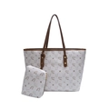 Ensemble sac cabas blanc à logo d'oiseau marron avec petite pochette zippée assortie - Cygne Blanc avec Marron Jaune