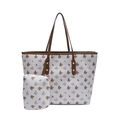 White monogram tote bag set with brown unicorn print and matching small clutch pouch - Pegasus White with Yellow Brown