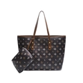 Brown pegasus print tote bag set with matching small zipper pouch and gold hardware - Pegasus Coffee with Yellow Brown
