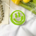 Neon green melting smiley face phone grip with transparent expandable socket base - Transparent Stand-Round Three-color Smiley-Green