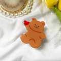 Supporto per telefono a forma di orso marrone in acrilico con cuore rosso su tessuto - Supporto Orso con Cuore Rosso