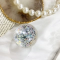 Supporto per telefono a pianeta glitterato con foglia d'argento su sfondo di seta bianca - Cristallo Stellato - Palla Viola Argento