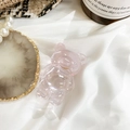 Rosafarbener, durchscheinender Bären-Handyhalter aus Harz auf Seide - Transparentes Rosa