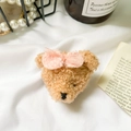 Simpatico supporto per telefono a forma di orsetto di peluche con fiocco in pizzo - Testa di Orso con Fiocco Rosa