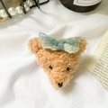 Supporto per telefono a forma di orsetto di peluche marrone con fiocco verde chiaro - Testa di Orso con Fiocco Verde