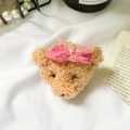 Supporto per telefono a forma di orsetto di peluche marrone con fiocco rosa in pizzo - Testa di Orso con Fiocco Magenta