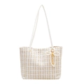 Chic tweed shoulder bag for women featuring gold metallic thread and a pearl bow charm - Single Bag / White