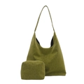 Borsa hobo verde con stampa leopardata e pochette coordinata in materiale strutturato - Verde