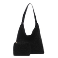 Borsa tote leopardata nera retrò con pochette coordinata su sfondo bianco puro - Nero