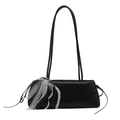 Borsa baguette nera minimalista con fiocco in pizzo bianco stile balletcore - Nero