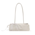 Minimalist white baguette shoulder bag with lace ribbons and bow drawstring detail - White