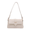 Minimalist beige shoulder bag in premium PU leather with gold metal bar accent - White