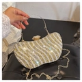 Funkelnde Kristall-Abendtasche mit Wellenmuster aus goldenen und silbernen Strasssteinen - Gold