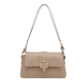 French vintage khaki crossbody shoulder bag with golden metal buckle and minimalist flap - Khaki