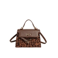 Vintage leopard print handbag with brown leather and gold metal twist lock closure - Brown