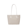 Fashionable large capacity white tote bag with vintage monogram pattern and leather handles - White