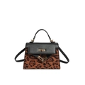 Chic black leather and leopard print handbag with golden twist lock hardware - Black