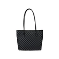 Large black tote bag with grey geometric chain pattern and thin leather handles - Black
