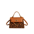 Vintage leopard print Kelly handbag with brown leather trim and gold metal lock - Brown