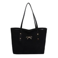 Borsa tote in pelle scamosciata nera con fiocco in metallo dorato per un look da ufficio - Nero