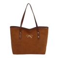 Borsa tote marrone caramello con trama scamosciata e dettaglio fiocco dorato chic - Marrone
