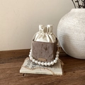 Mini pearl handle corduroy crossbody bag with gold chain strap in French style - Brown