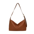 Brown leather hobo tote bag with adjustable shoulder strap for casual retro style - Yellow Brown