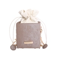 French style pearl chain shoulder bag with vertical texture and drawstring closure - Khaki