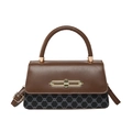 Sac à main patchwork rétro marron et noir avec fermoir doré et bandoulière amovible - Noir