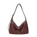 Fashionable dark red leather hobo bag with adjustable shoulder strap and gold hardware - Red Brown