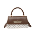 Sac à main rétro en cuir marron avec imprimé chaîne et fermoir doré sur fond blanc - Blanc