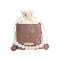 Vintage bronze box handbag with signature large pearl chain and drawstring closure - Brown