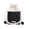 Fashionable black and white bucket bag with pearl handle and golden metal detail - Black