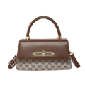 Sac bandoulière bicolore vintage avec motif monogramme et boucle de chaîne dorée - Brun Foncé
