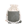 Fashion green leather bucket bag with large pearl handle and gold chain strap - Green