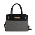 Minimalistische große Kelly-Tasche mit grauem Twill-Stoff und schwarzem Leder-Kontrast - Schwarz