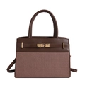 Braune Patchwork-Handtasche mit goldenem Drehverschluss und Schultergurt für Damen - Braun