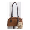 Bolso de hombro en ante marrón con logo dorado y colgante de cachorro para mujer - Con Ornamento / Marrón Con Colgante