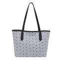 Modieuze tote bag met zwarte strikprint en geplooide textuur op witte stof met riempjes - Blauw