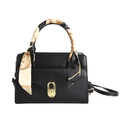 Borsa a mano classica in pelle nera con chiusura dorata e manico decorato da foulard - Nero