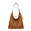 Borsa hobo minimalista in pelle marrone caramello con tracolla regolabile e cuciture decorative - Marrone Giallastro