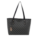 Damen-Shopper in Schwarz und Grau mit Allover-M-Muster und goldenem Anhänger-Detail - Schwarz