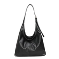 Minimalist black large capacity crossbody tote bag with vertical stitching and adjustable strap - Black