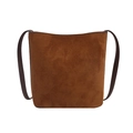 Vintage-Schultertasche aus Wildleder in Karamelbraun mit schmalen dunklen Trägern - Hellbraun