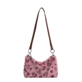 Borsa a spalla in peluche rosa con motivo leopardato a cuore e doppie catene - Rosa
