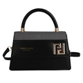 Chic black and gray leather crossbody handbag with golden geometric metal clasp buckle - Black