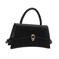 Structured black hourglass shoulder bag with curved base and golden metallic lock - Black