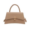Trapezoidal beige crossbody bag with gold double-ring lock and curved base design - Khaki