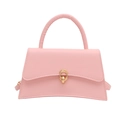 Pink faux leather trapezoid handbag with gold metal lock and top handle for women - Pink