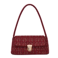 Elegante borsa a spalla in tweed rosso e oro con trama a griglia e chiusura a scatto - Rosso